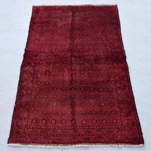 5x3 Vintage Hand Knotted Prayer Rug Handmade Red Antique Baluchi Woolen Afghan