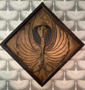 Art Nouveau Ceiling Tin Tile Wood Framed Queen Princess Wall Hanger Jugenstil