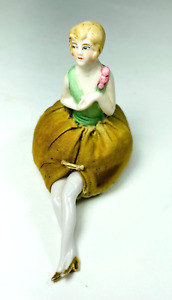 Old Antique Rare Porcelain Half Doll Bathing Beauty Pin Cushion Germany 1920s