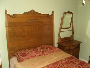 Antique Oak Bedroom Set Ornate Refinished 3 Pc Washstand Bureau Bed Full 1900 S