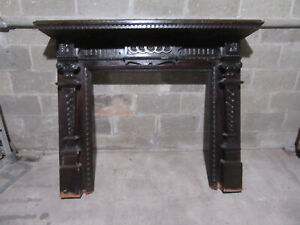  Antique Carved Walnut Fireplace Mantel 60 X 48 Architectural Salvage