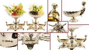 Pair Silver Plate Cherub Dishes Glass Bowl Comports Sheffield Dippers Centrepi