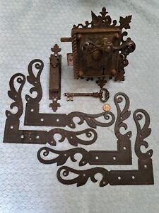 Medieval Wrought Iron Decorated Lock W Ornamental Decorations Lh