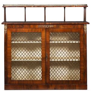 19th Century English Regency Rosewood Antique Chiffonier Cabinet Bookshelf