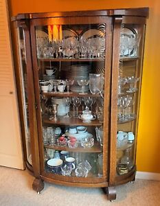 Antique Curved Glass China Cabinet