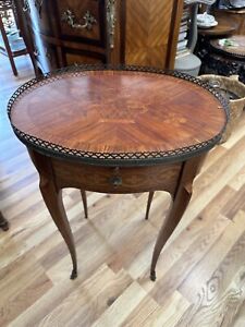 Antique French 19th C Louis Xv Satinwood Bronze Gallery Inlaid Side Table
