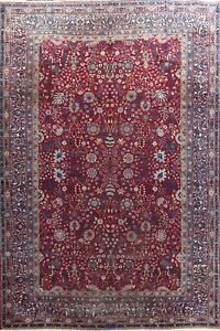 Antique Red Vegetable Dye Kirman Lavar Area Rug Hand Knotted Large Carpet 10x15