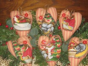 Christmas Mouse Decor 6 Appliqued Hearts Bowl Fillers Ornaments Handmade Gift