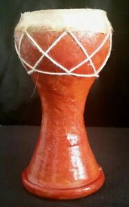 Old Primitive Folk Art Pottery Drum Horn Unknown Origins Pig Skin Top Red Clay