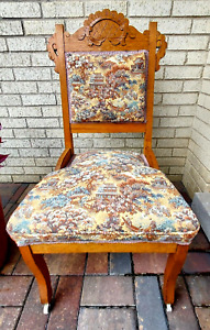 Il Wi In Ia Antique Victorian Eastlake Parlor Chair Japanese Style Fabric Carved