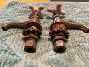 Antique Hot And Cold Faucets Plated W Porcelain Knobs Free Shipping