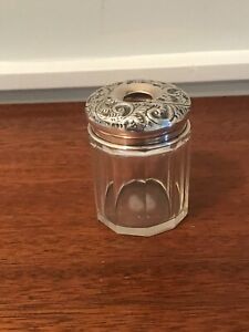 1929 London Sterling Silver Repousee Top Hallmarked Dresser Jar Hair Receptical