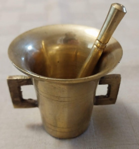 Vintage Small 2 Brass Mortar With Handles And 3 Pestle