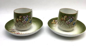 Beautiful Antique Used Old Porcelain Tea Pair Kuznetsov Multicolor Gift
