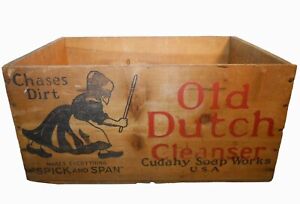 Early 20th C Old Dutch Cleanser Antique Red Blk Ink Stmpd Wd Box Soap Ad Crate