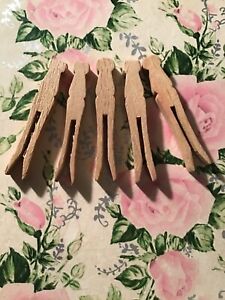 5 Scarce Xs Antique Primitive Wood Clothespins Roundhead Arts Crafts Laundry Htf