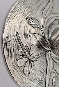 Gorgeous Gustav Manz Hammered Dragonfly Iris Sterling Art Nouveau Vase C 1900