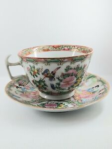 19th Century Chinese Rose Medallion Porcelain Demitasse Cup Saucer