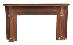 Antique Neoclassical Wide Carved Wood Fireplace Mantel