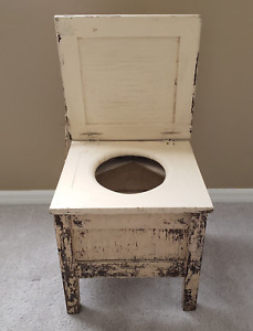 Antique Vintage Wood Hinged Commode Chamber Pot Potty Seat Wood Toilet Box