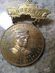 Antique Souvenir Visit U S Naval Fleet Pacific Coast 1908 Medal Coin With Pin