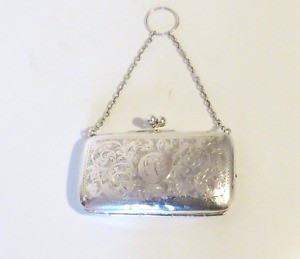 Antique Sterling Silver Purse With Silver Ring Silver Chain Fully Hallmarked