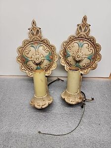 2 Vintage Art Deco Cast Iron Wall Sconces For Restoration As Is