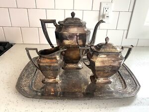 Antique 1895 Pairpoint 0327 Silverplate 4 Pc Tea Set Tray Quadruple Plated