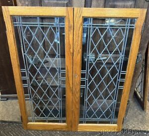 Pair Of Antique Leaded Glass Cabinet Doors Transom Window Circa 1910