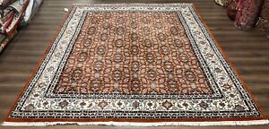 Indo Bidjar Rug 8x10 Oriental Carpet Herati Repeated Floral Red Ivory Wool Nice