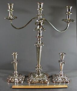 Vintage Silverplate Set Ornate Candelabra 2 Matching Candlesticks England