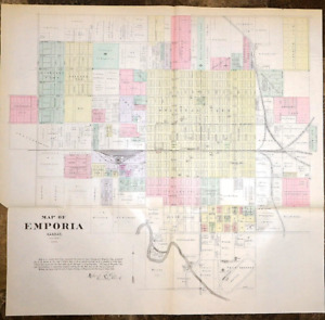 1887 Map Emporia Kansas Large City Map 25 X 25 Free S H 006