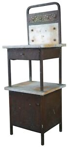Antique Two Tier Marble Iron Medical Cabinet Industrial Wash Stand Table 46 