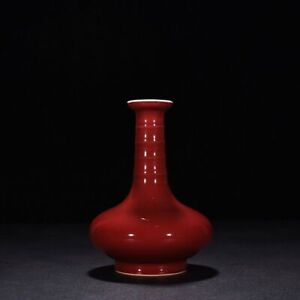 6 4 China Old Qing Dynasty Porcelain Kangxi Mark Red Glaze Spiral Pattern Vase