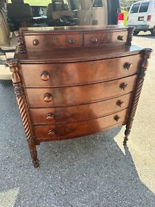 Fine Sheraton Classical 1820s Bow Front Mahogany Dresser Chest Of Drawers Clean