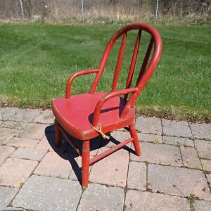 Vintage Red Bow Back Wooden Chair Toddler Or Small Child Size Well Made Solid