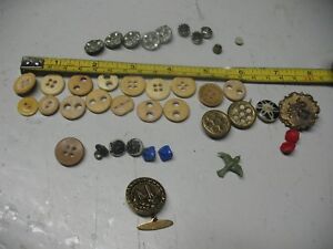 Vintage To Antique Mixed Buttons 40 Bone Glass Metal Arcane
