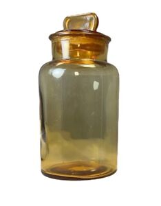 Antique Apothecary Jar With Glass Tab Stopper Lid Amber Glass 8in Tall Unmarked