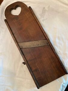 Very Good Antique Cherry Wood Cabbage Slaw Cutter With Heart Handle 19 