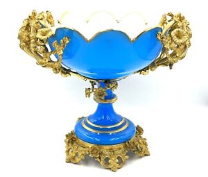 Antique French Opaline Blue Bronze D Ore Centerpiece Bowl