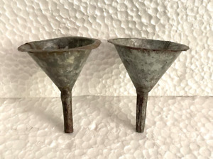 Old Vintage Rare Handmade Rich Patina Small 2 Pc Rustic Iron Funnel