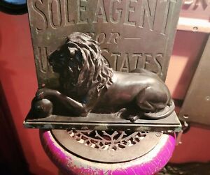 Antique Springfield Massachusetts Newel Post Bronze Lion W Ball Topper Finial
