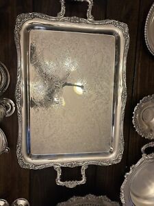Wm Rogers 290 Ornate Silver Footed Butlers Serving Tray Lg Rectangle 24 X14 X2 