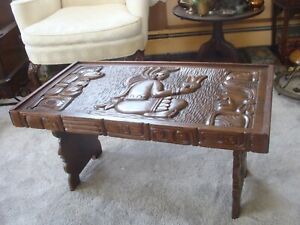 Honduras Hand Carved Wood Coffee Side Table 1950 S Vintage Souvenir Mayan Tiki