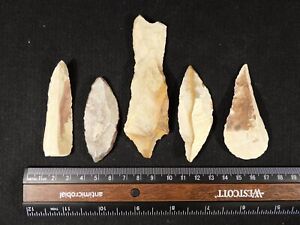 Lot Of Five Ancient Prismatic Flint Stone Tools Or Artifacts Algeria 76 3gr
