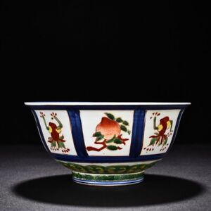 7 5 China Antique Ming Dynasty Wanli Mark Porcelain Fu Shou Peach Pattern Bowl