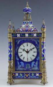 Vintage Chinese Cloisonne Enamel Carriage Mantle Clock Brass Case Bin
