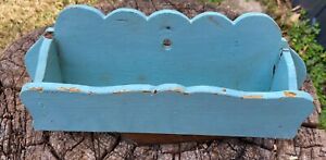Antique Primitive Blue Paint Wooden Wall Box