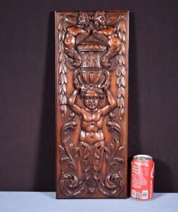  21 French Antique Highly Carved Panel Solid Walnut Wood With Figures And Urn