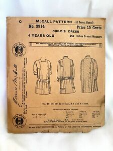 1900s Antique Mccall No 3914 Sewing Pattern Child S Dress 4 Years Old